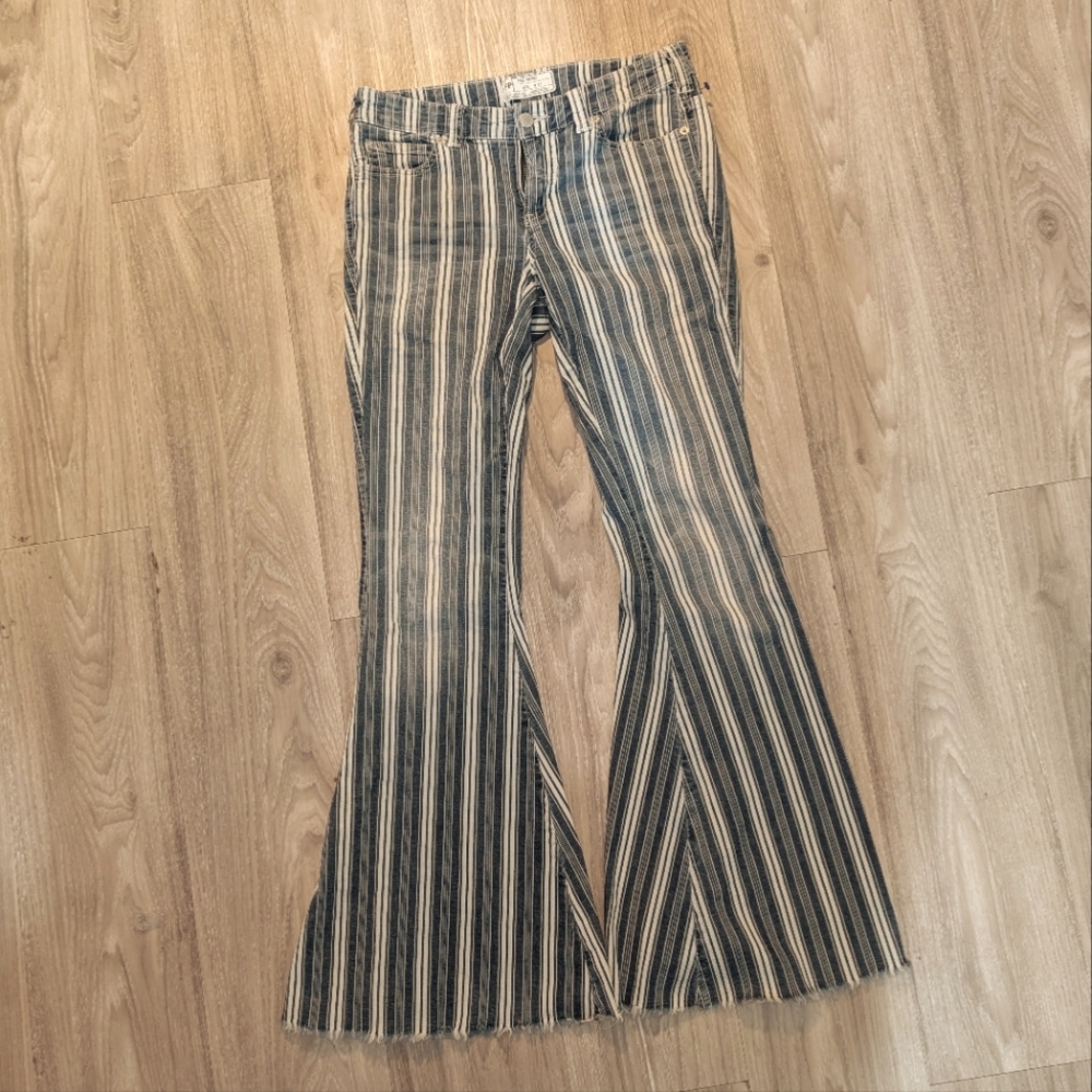 Free People Super Striped Denim Flare Jeans